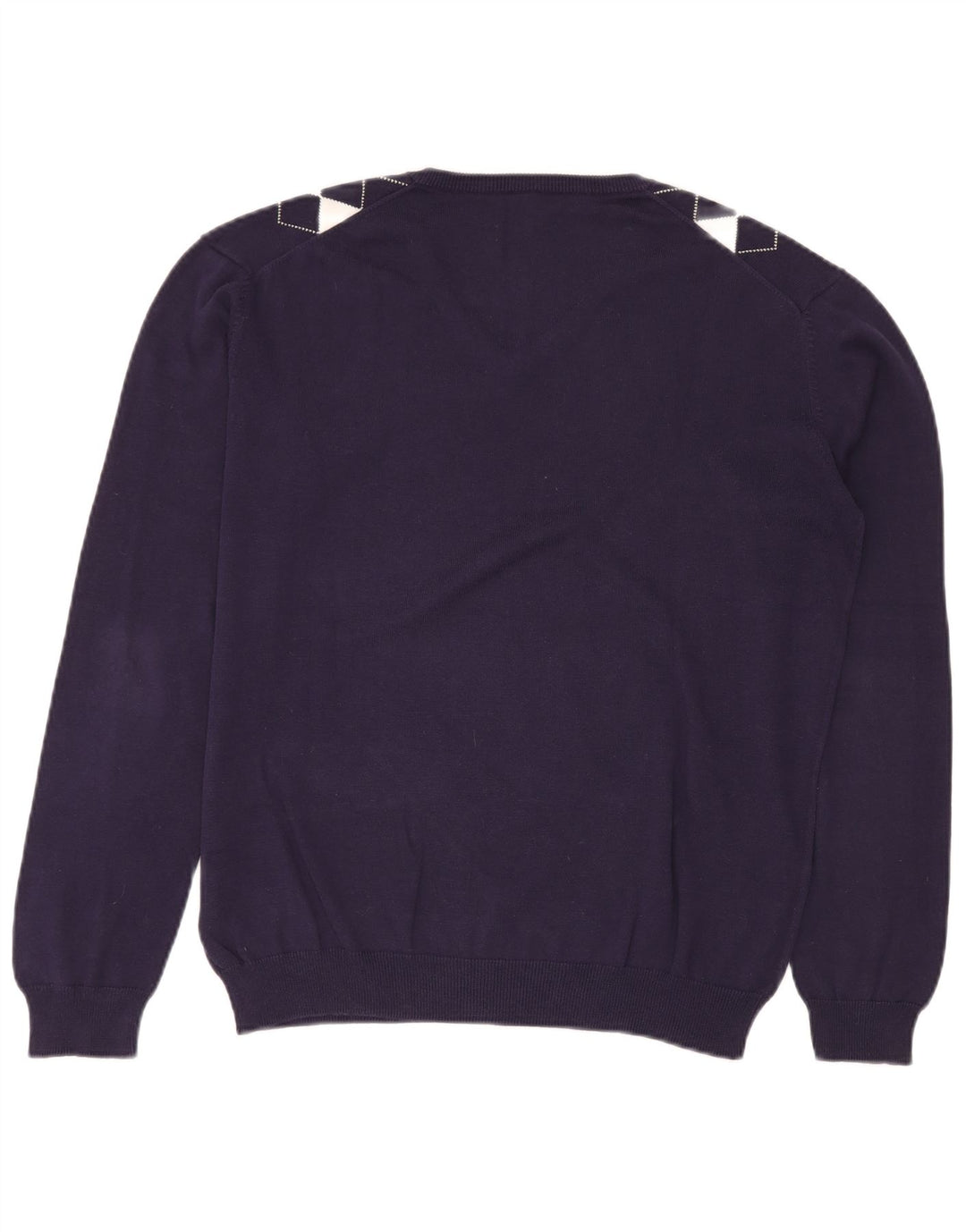 VINTAGE muški džemper s V-izrezom Srednje tamnoplavi Argyle/Diamond Pamuk