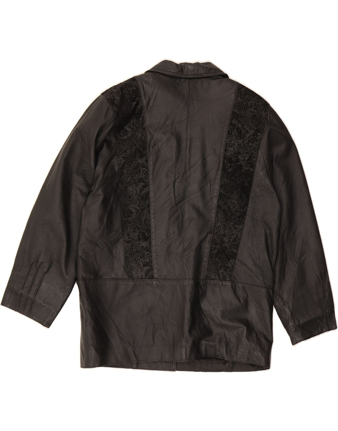 VINTAGE Womens Leather Jacket UK 16 Large Black Floral Vintage Vintage and Second-Hand Vintage from Messina Hembry 