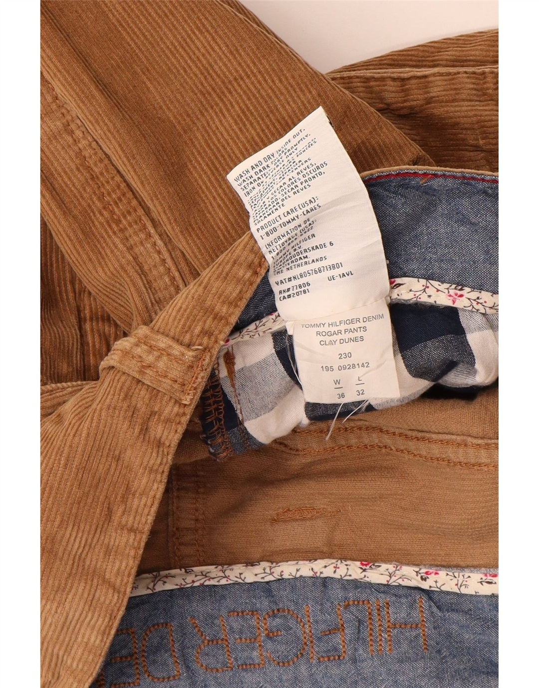 TOMMY HILFIGER Muške hlače od samta s čizmama W36 L32 Smeđi pamuk