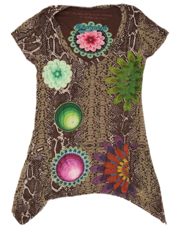 Ženska grafička asimetrična tunika Desigual UK 10 Mali smeđi životinjski print
