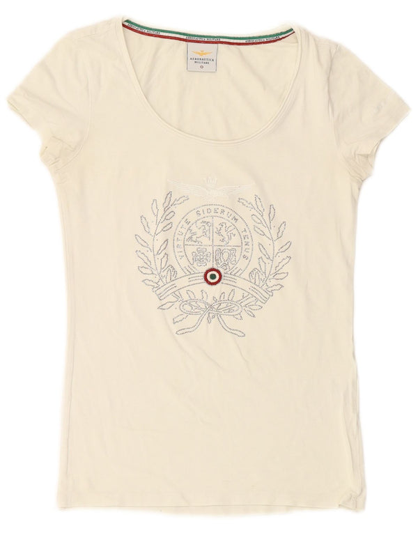 AERONAUTICA MILITARE Ženska majica kratkih rukava s grafičkim motivima UK 10 Mala bijela pamučna