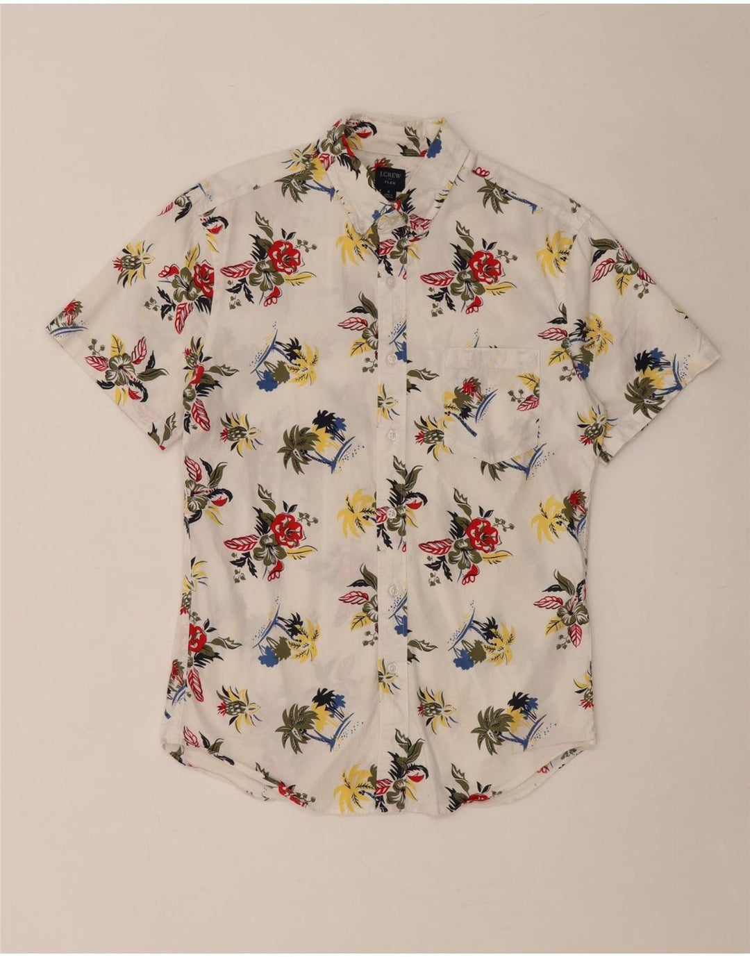 J. CREW Muška Flex Majica kratkih rukava Mala bijela cvjetna pamučna majica