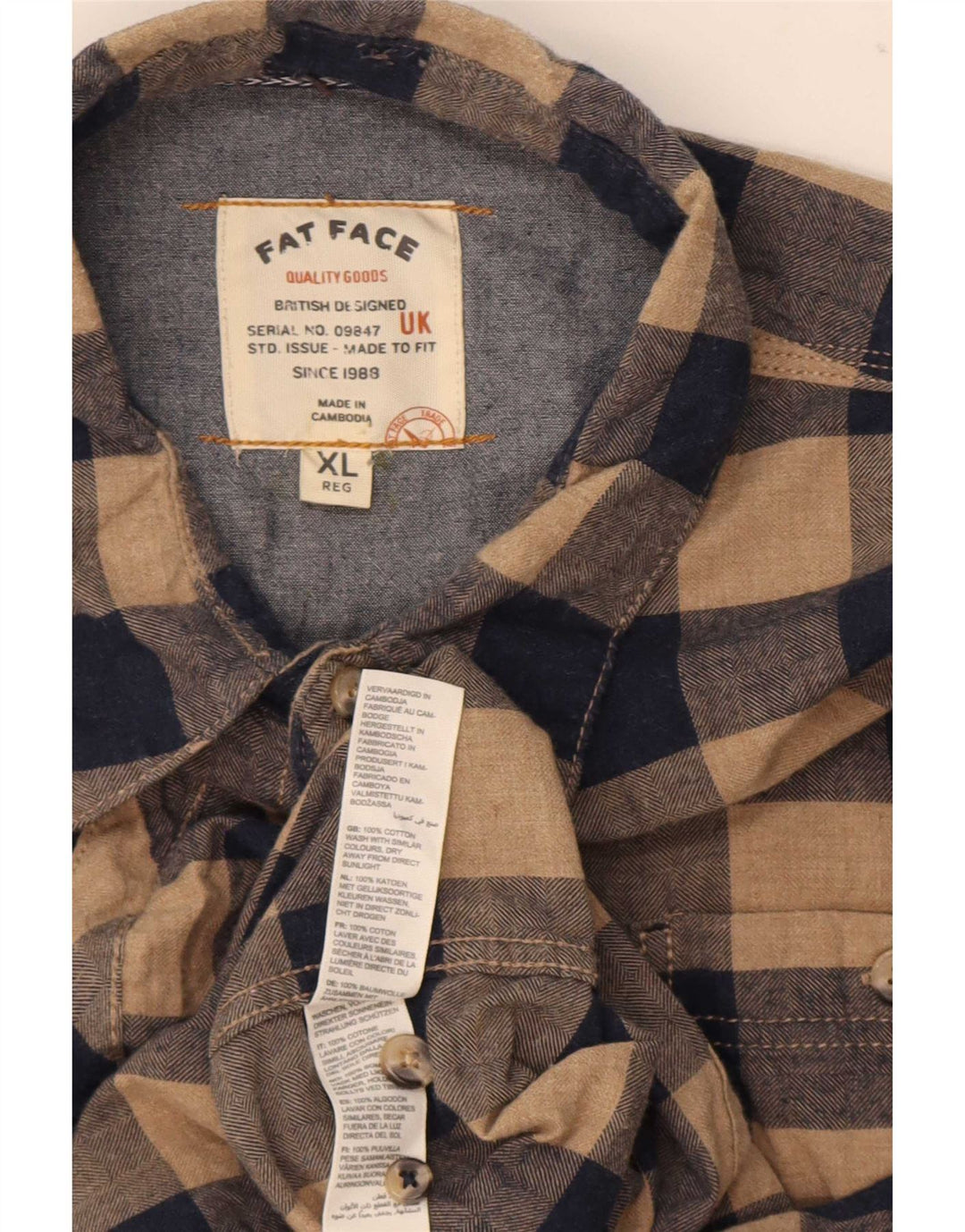 Fat Face muška flanelska košulja XL bež gingham pamuk