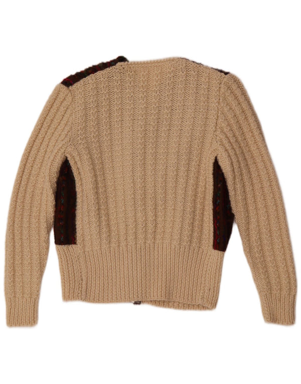 Vintage Womens Cardigan Sweater UK 12 Medium Off White Colourblock