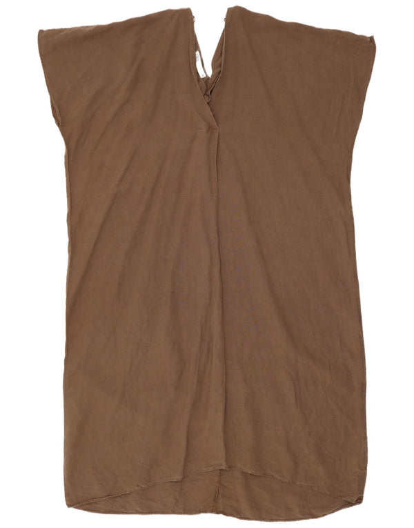 Zara Womens Longline Tunic Dress UK 16 Large Brown Lyocell