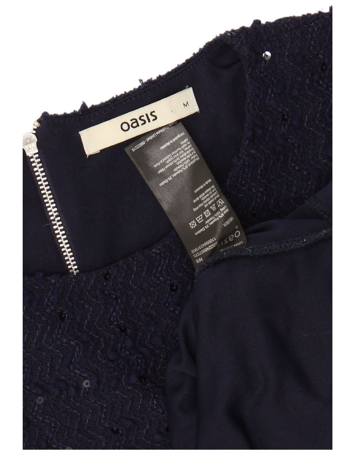 OASIS Womens Crop Blouse Top UK 14 Medium Navy Blue Chevron Polyester