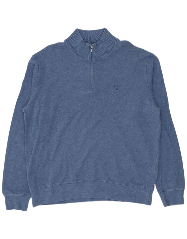 GANT Muška majica s izrezom na patentni zatvarač 3XL plavi pamuk