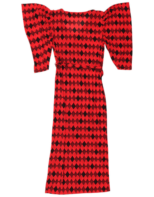 ZARA ženska maksi haljina kratkih rukava UK 12 Srednje crvena Argyle/Diamond najlon