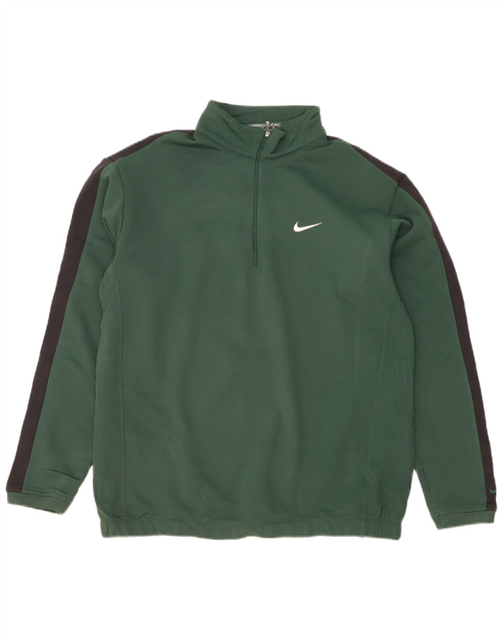 NIKE Muška majica s izrezom na patentni zatvarač, veliki zeleni poliester u blokovima boja