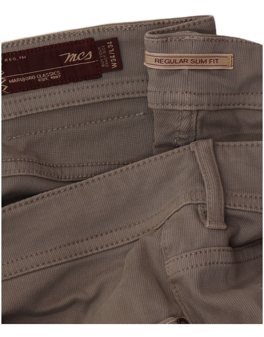 Marlboro Classics Regular Slim Fit ležerne hlače W34 L34 sive