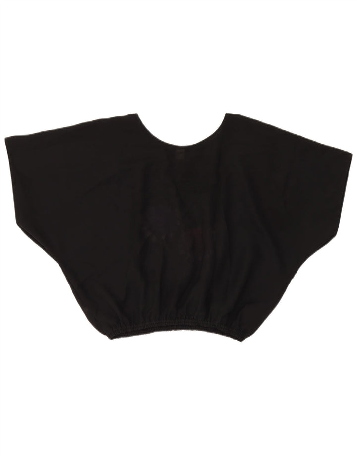 VINTAGE ženska kratka bluza s krilima šišmiša UK 18 XL crni cvjetni poliester