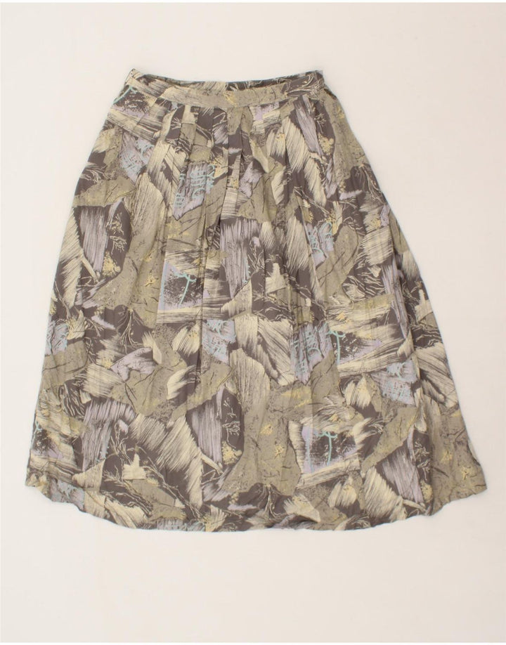 VINTAGE Womens Abstract Pattern Pleated Skirt W28 Medium Grey Viscose Vintage Vintage and Second-Hand Vintage from Messina Hembry 