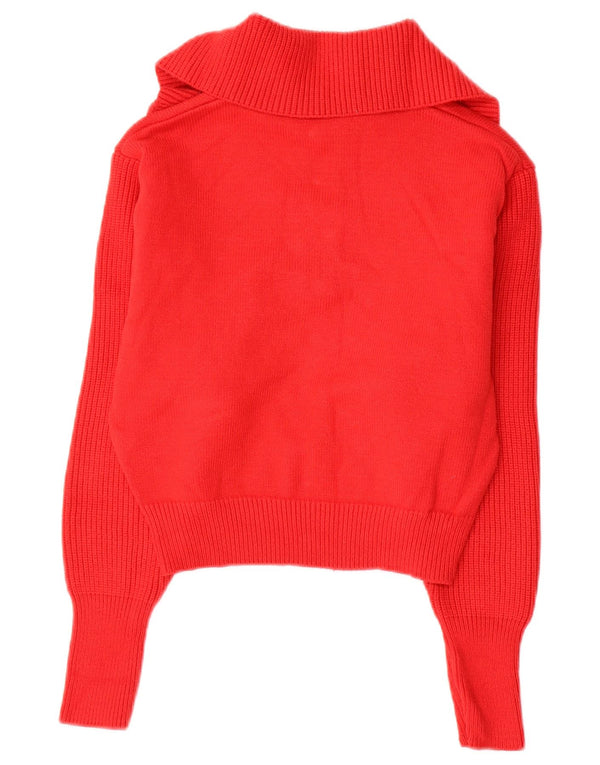 ZARA ženski kratki pulover s izrezom i patentnim zatvaračem UK 14 Srednje crvena viskoza