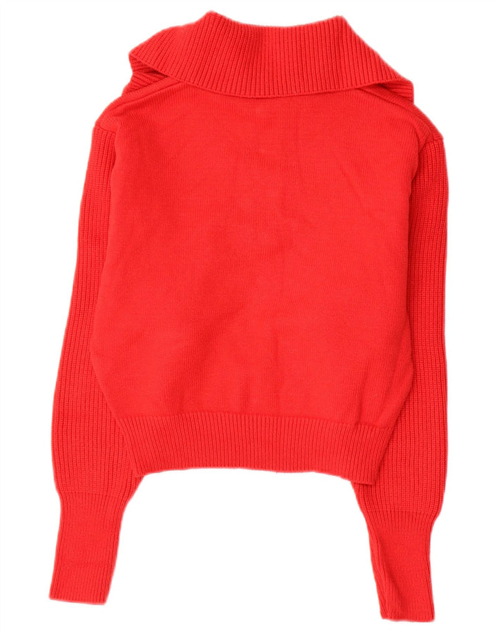 ZARA ženski kratki pulover s izrezom i patentnim zatvaračem UK 14 Srednje crvena viskoza