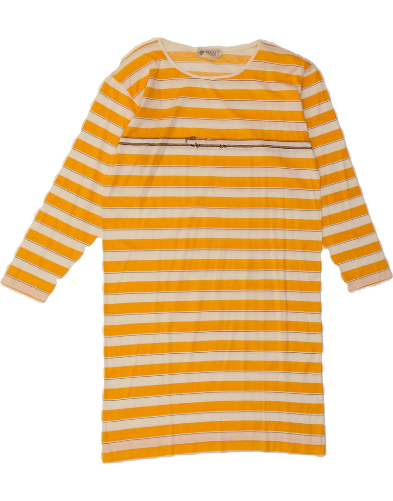 GUCCI Womens Vintage Graphic T-Shirt Dress EU 40 Medium Yellow Striped 80s Vintage Gucci and Second-Hand Gucci from Messina Hembry 