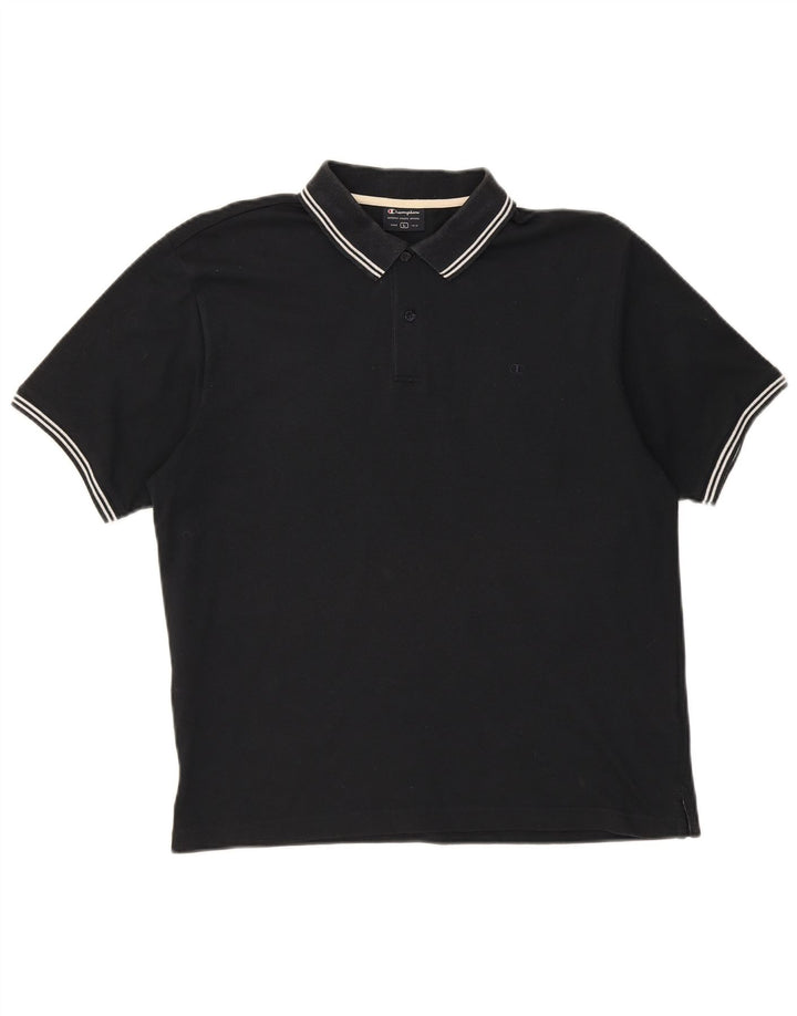 CHAMPION Mens Polo Shirt Large Black Cotton