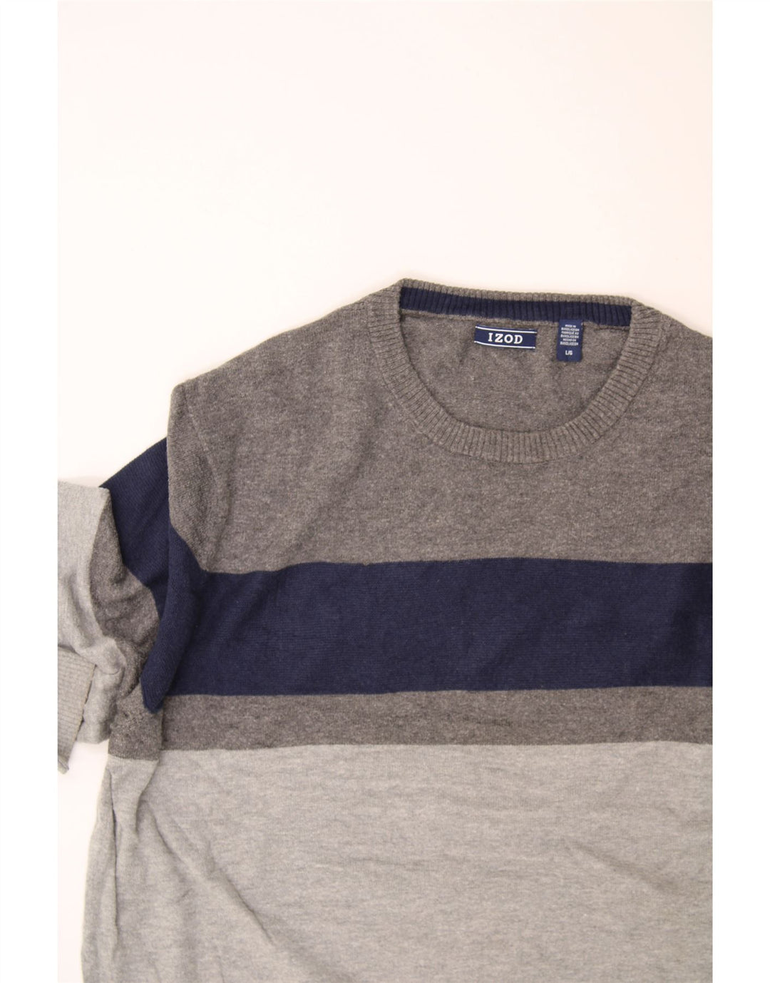 IZOD Mens Crew Neck Jumper Sweater Large Grey Colourblock Cotton Vintage Izod and Second-Hand Izod from Messina Hembry 