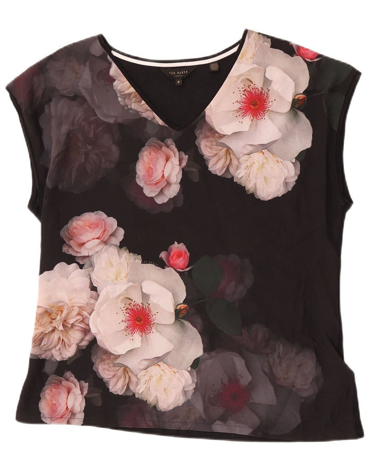 Ted Baker Ženska bluza Top Veličina 4 Veliki crni cvjetni poliester