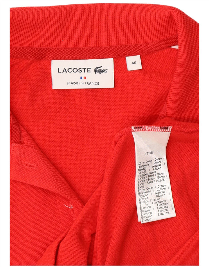 LACOSTE Womens Polo Shirt Size 40 Medium Red Colourblock Cotton