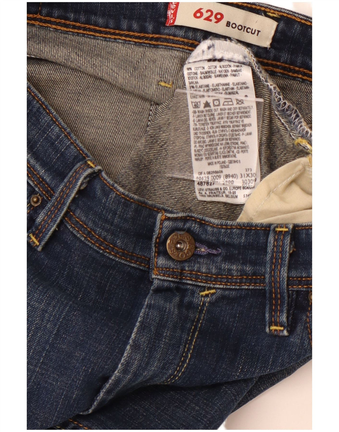 LEVI'S Ženske 629 Bootcut traperice W31 L30 tamnoplavi pamuk