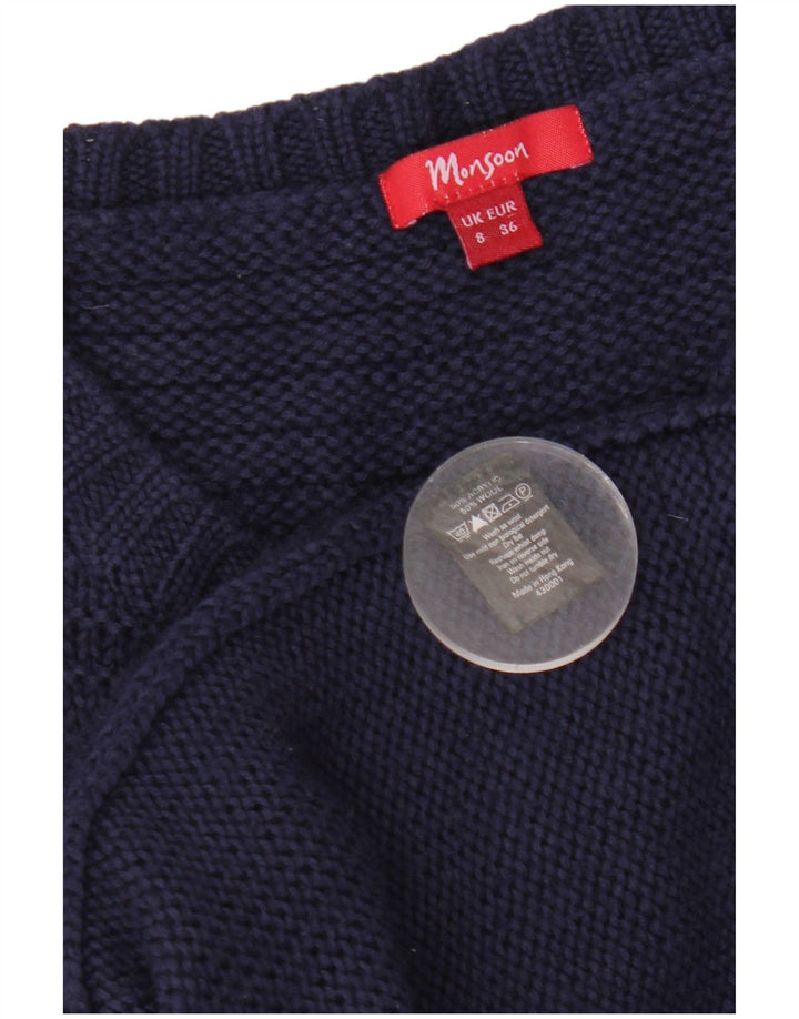 MONSOON ženski dugi kardigan pulover UK 8 Mali tamnoplavi akril