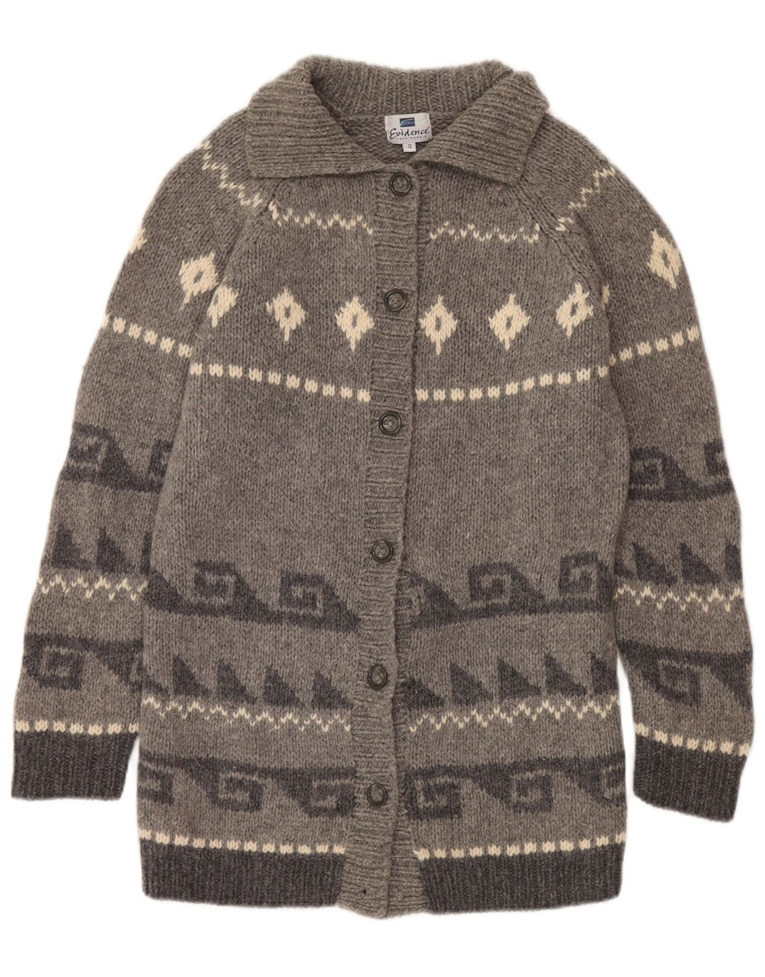 Evidence Ženski dugi kardigan pulover UK 10 Small Gray Fair Isle Wool