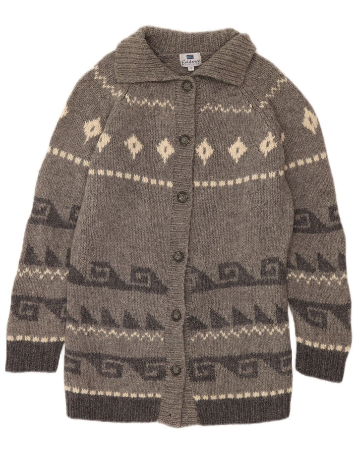 Evidence Ženski dugi kardigan pulover UK 10 Small Gray Fair Isle Wool