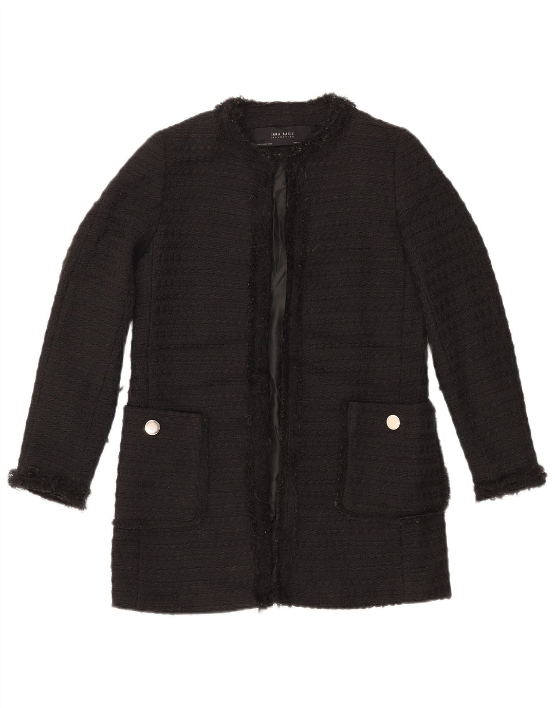 ZARA ženska dugačka otvorena jakna jakna UK 10 mali crni poliester