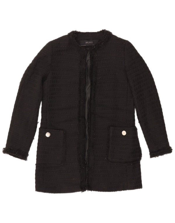 ZARA ženska dugačka otvorena jakna jakna UK 10 mali crni poliester