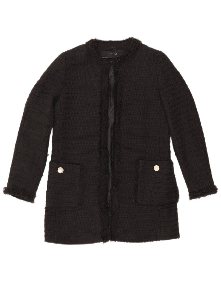 ZARA ženska dugačka otvorena jakna jakna UK 10 mali crni poliester