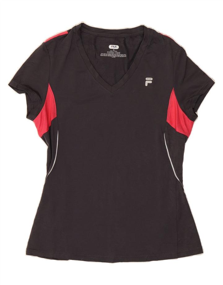 FILA Womens T-Shirt Top UK 12 Medium Black Colourblock Polyester Vintage Fila and Second-Hand Fila from Messina Hembry 