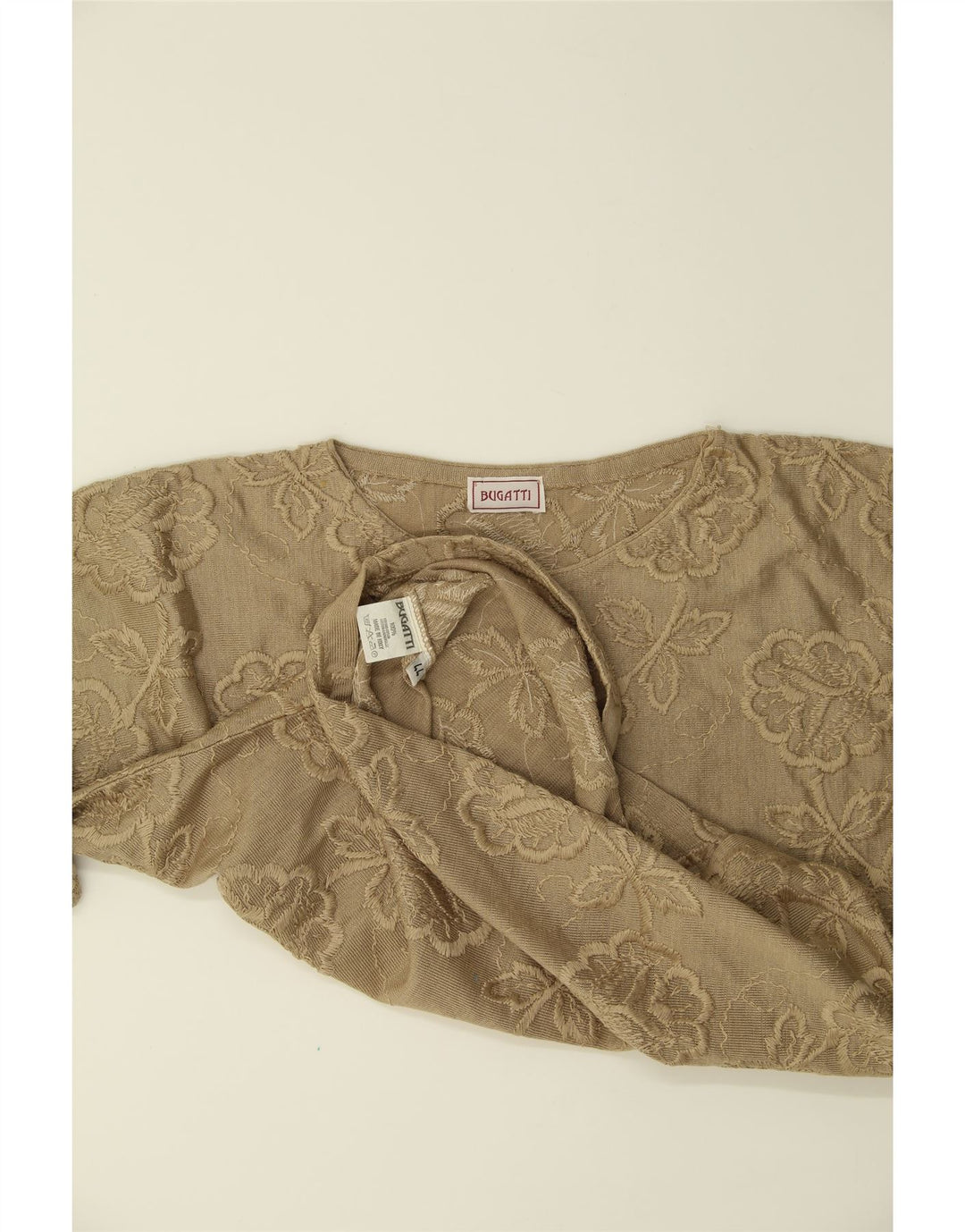BUGATTI Womens Batwing Blouse Top EU 44 XL Beige Floral Cotton Vintage Bugatti and Second-Hand Bugatti from Messina Hembry 