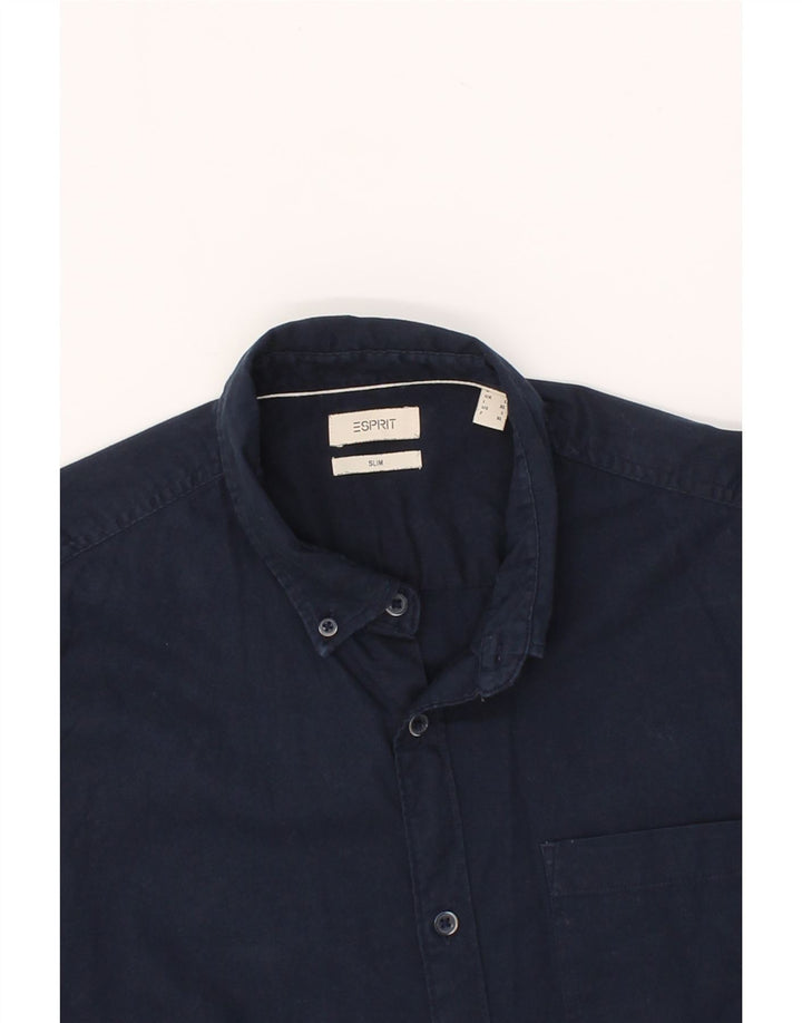 ESPRIT Mens Slim Shirt Large Navy Blue Cotton Vintage Esprit and Second-Hand Esprit from Messina Hembry 
