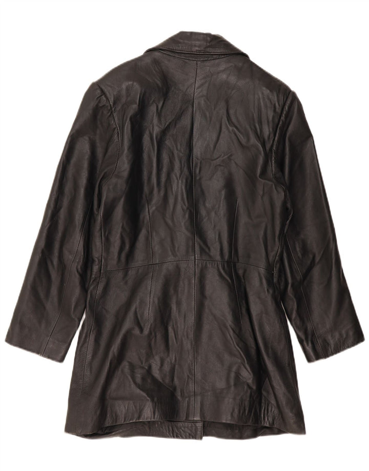 VINTAGE ženski kožni kaput UK 14 Veliki crni kožni