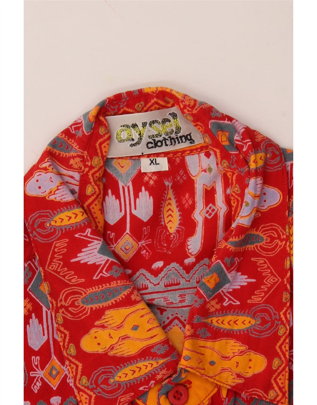AYSEL Mens Abstract Pattern Short Sleeve Shirt XL Orange Colourblock Vintage Aysel and Second-Hand Aysel from Messina Hembry 