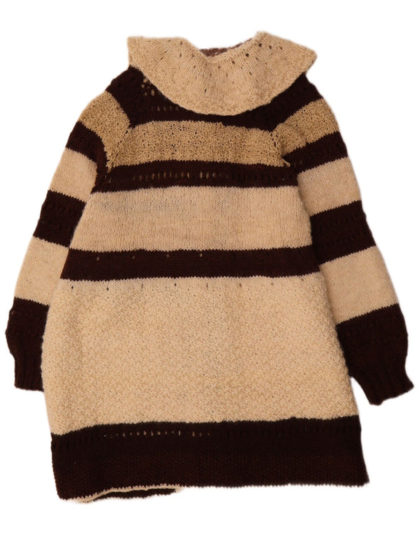 Vintage ženski dugi kardigan pulover UK 22 3XL bež na pruge