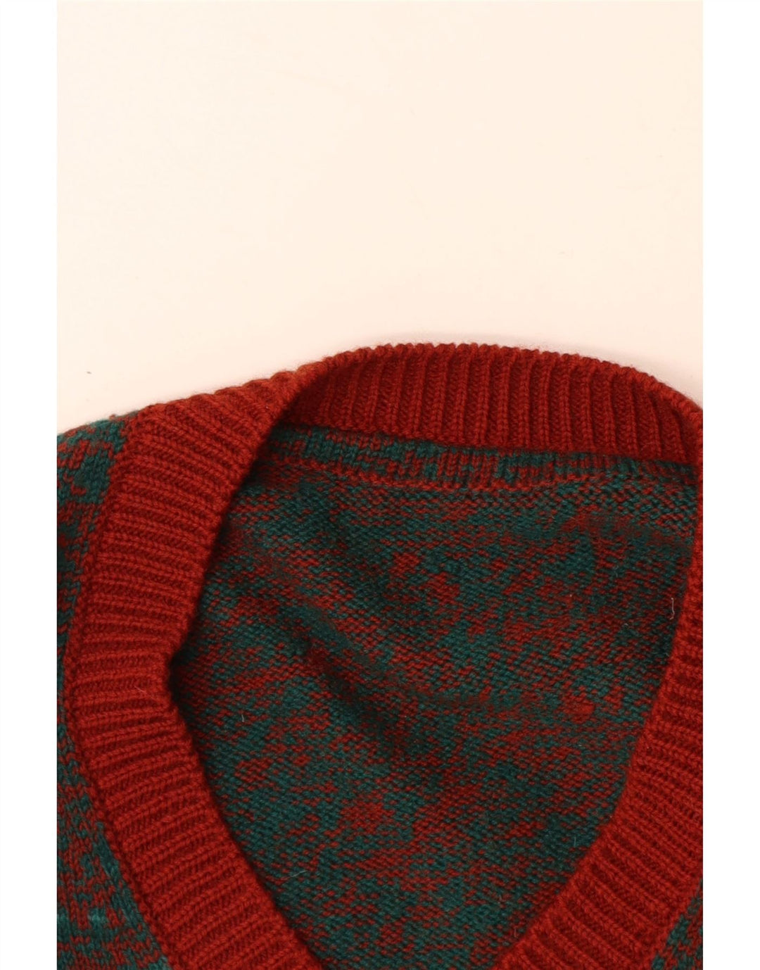 VINTAGE muški džemper s V-izrezom srednje crvene mrlje