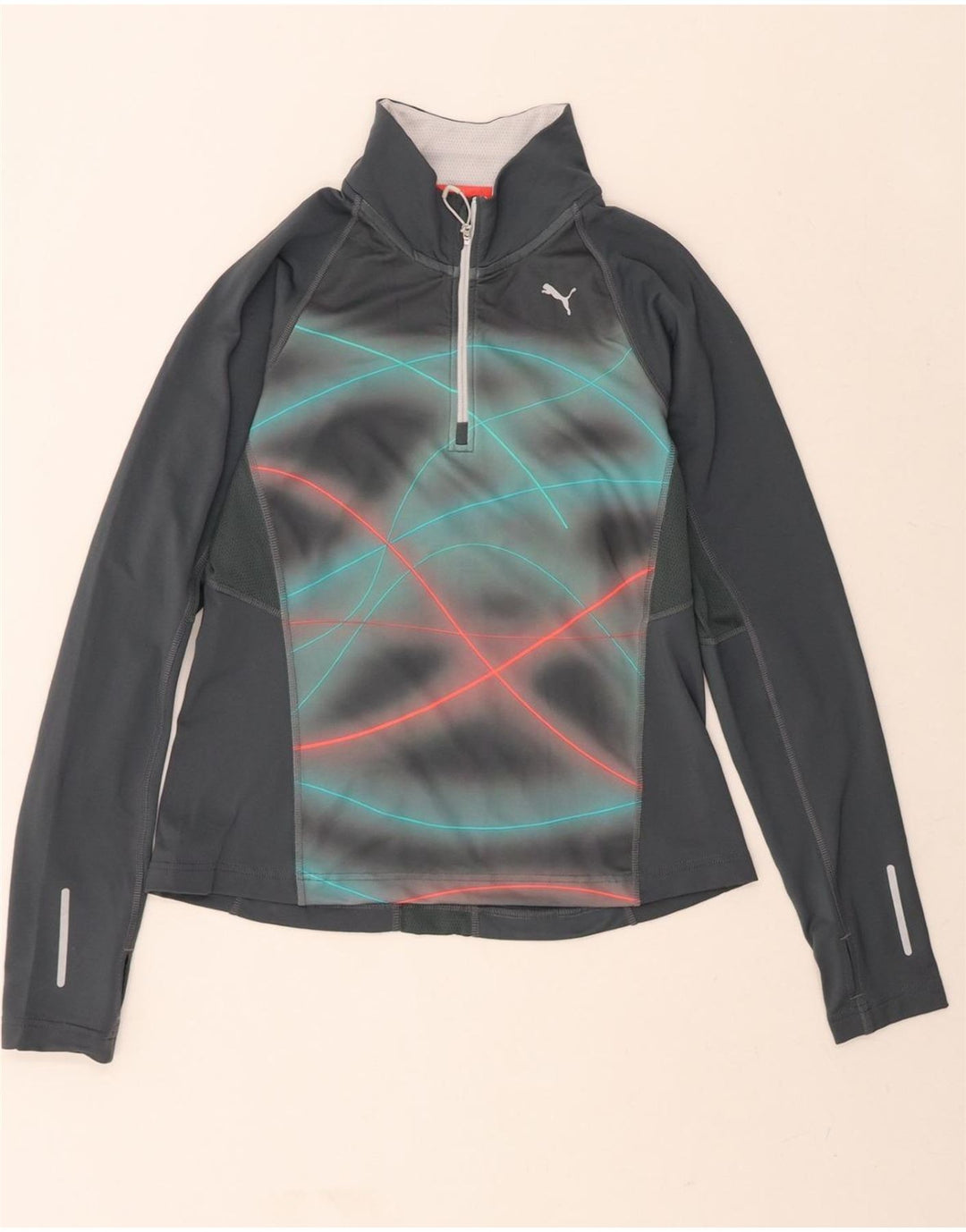 PUMA Womens Zip Neck Pullover Tracksuit Top UK 12 Medium  Grey Geometric Vintage Puma and Second-Hand Puma from Messina Hembry 