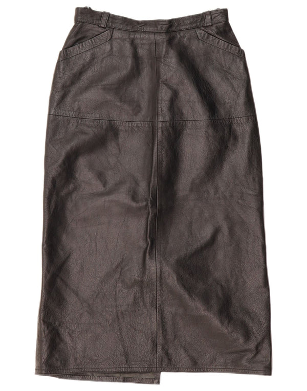VINTAGE Womens Leather Skirt EU 36 Small W26 Black Leather