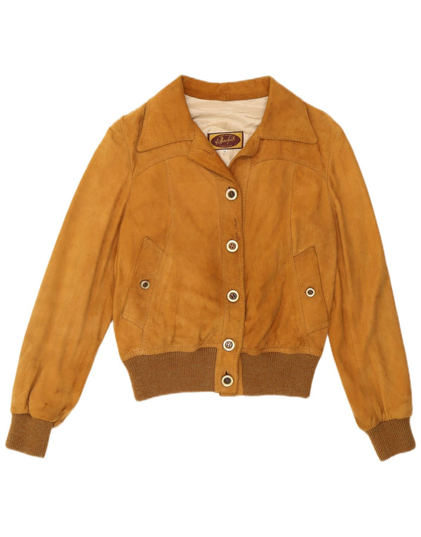 Vintage ženska bomber jakna od brušene kože IT 44 srednje smeđe retro boje
