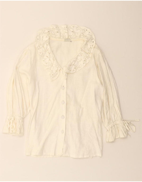 HESS FRACKMANN Ženska košulja bluza s 3/4 rukavima EU 38 srednje bijele boje od platna