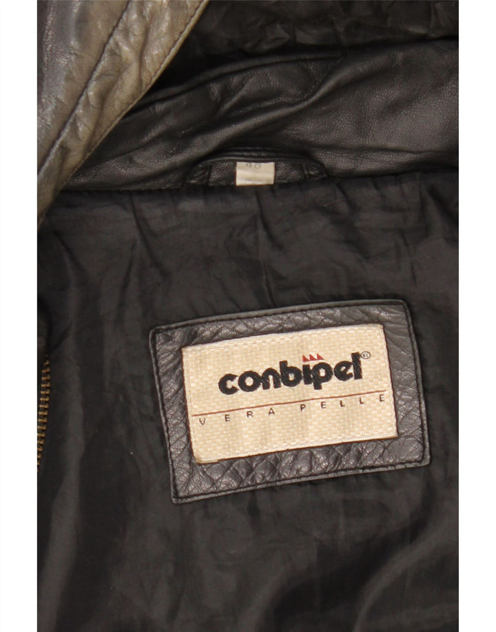 Conbipel muška široka kožna jakna s kapuljačom IT 48 Srednja crna koža
