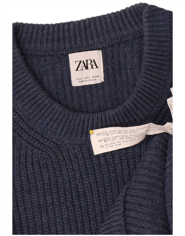 Zara muški pulover s okruglim izrezom, veliki plavi akril