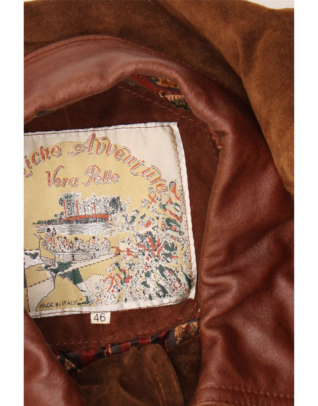 Vintage muška široka jakna od brušene kože IT 46, mala smeđa koža