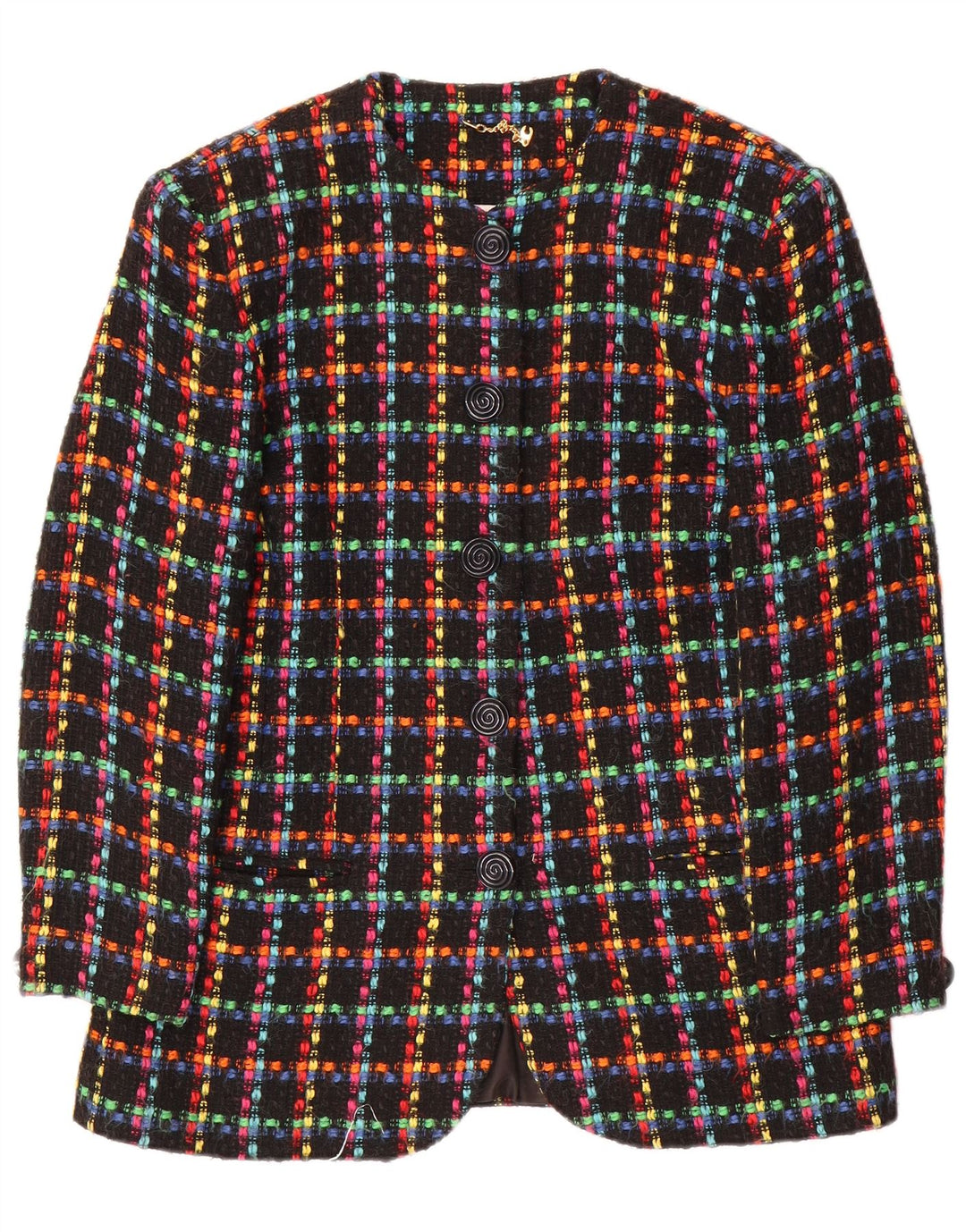 DAVID EMANUEL Womens 5 Button Blazer Jacket UK 14 Medium  Black Check Wool