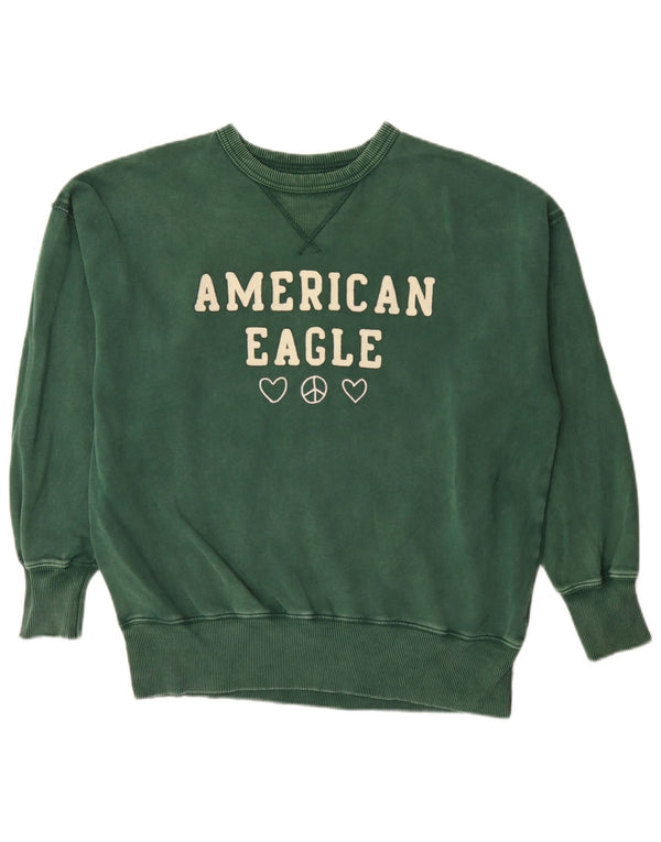 American Eagle Graphic Graphic Loose Sweatshirt Džemper XS Zeleni Pamuk