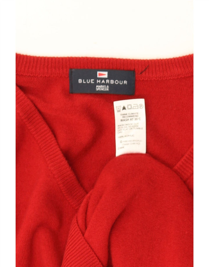 MARKS & SPENCER Muški plavi pulover s V-izrezom, mali crveni akril