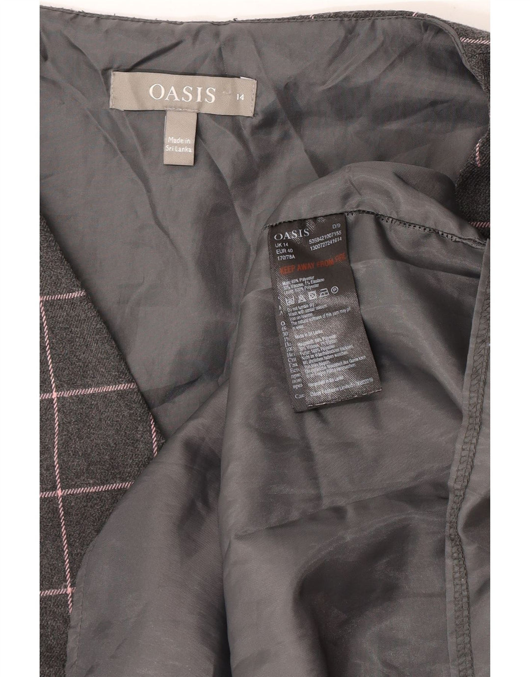 Oasis ženska plašt haljina bez rukava UK 14 srednje sivi karirani poliester