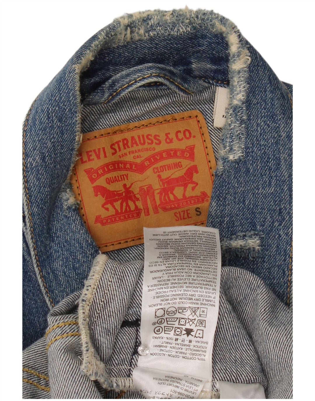 Levi's muška traper jakna s oštećenim izgledom UK 36, mali plavi pamuk