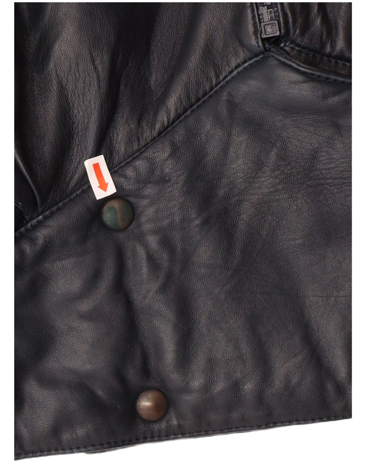 VINTAGE ženska uspravna kožna jakna UK 6 XS tamnoplava